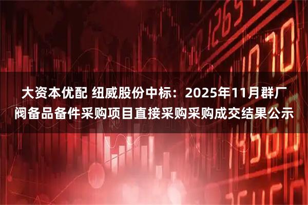 大资本优配 纽威股份中标：2025年11月群厂阀备品备件采购项目直接采购采购成交结果公示